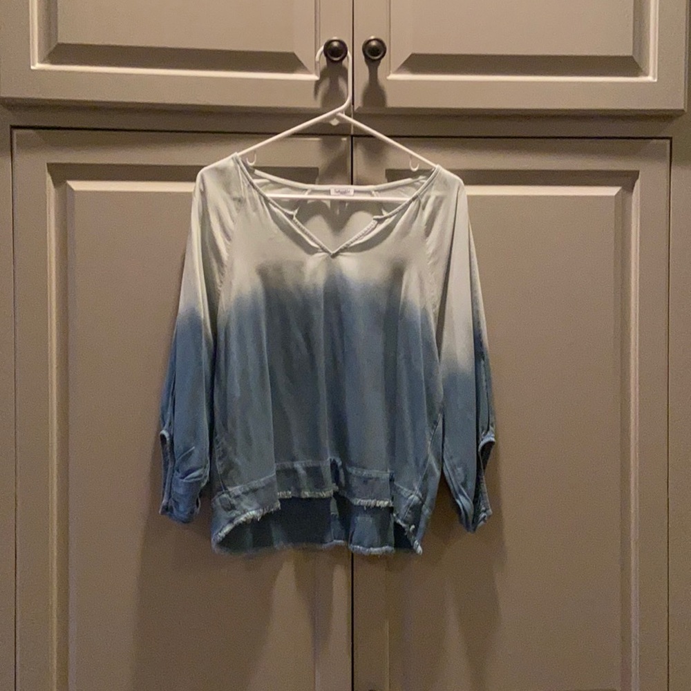 Splendid Blue Ombré Top with Fringe